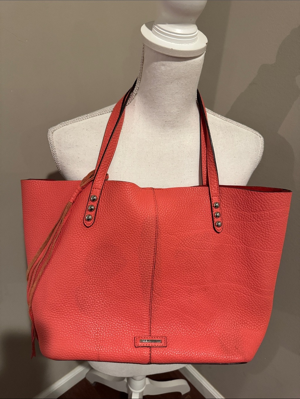 Rebecca Minkoff Unlined Studded Leather Tote Bag Guava Coral Orange